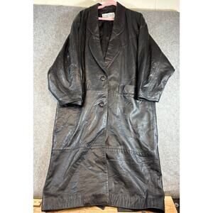 VINTAGE La Nouvelle Renaissance Leather Trench Coat Womens Large Black Oversized